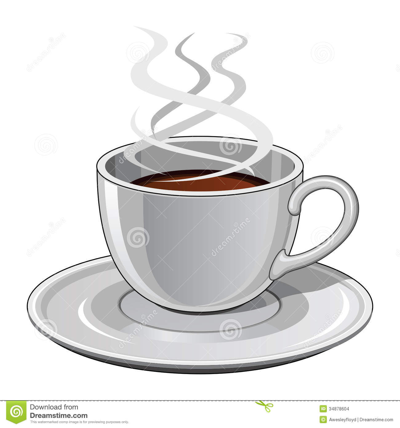Illustration Of A Hot Steaming Cup Of Coffee  Includes Cup And Saucer
