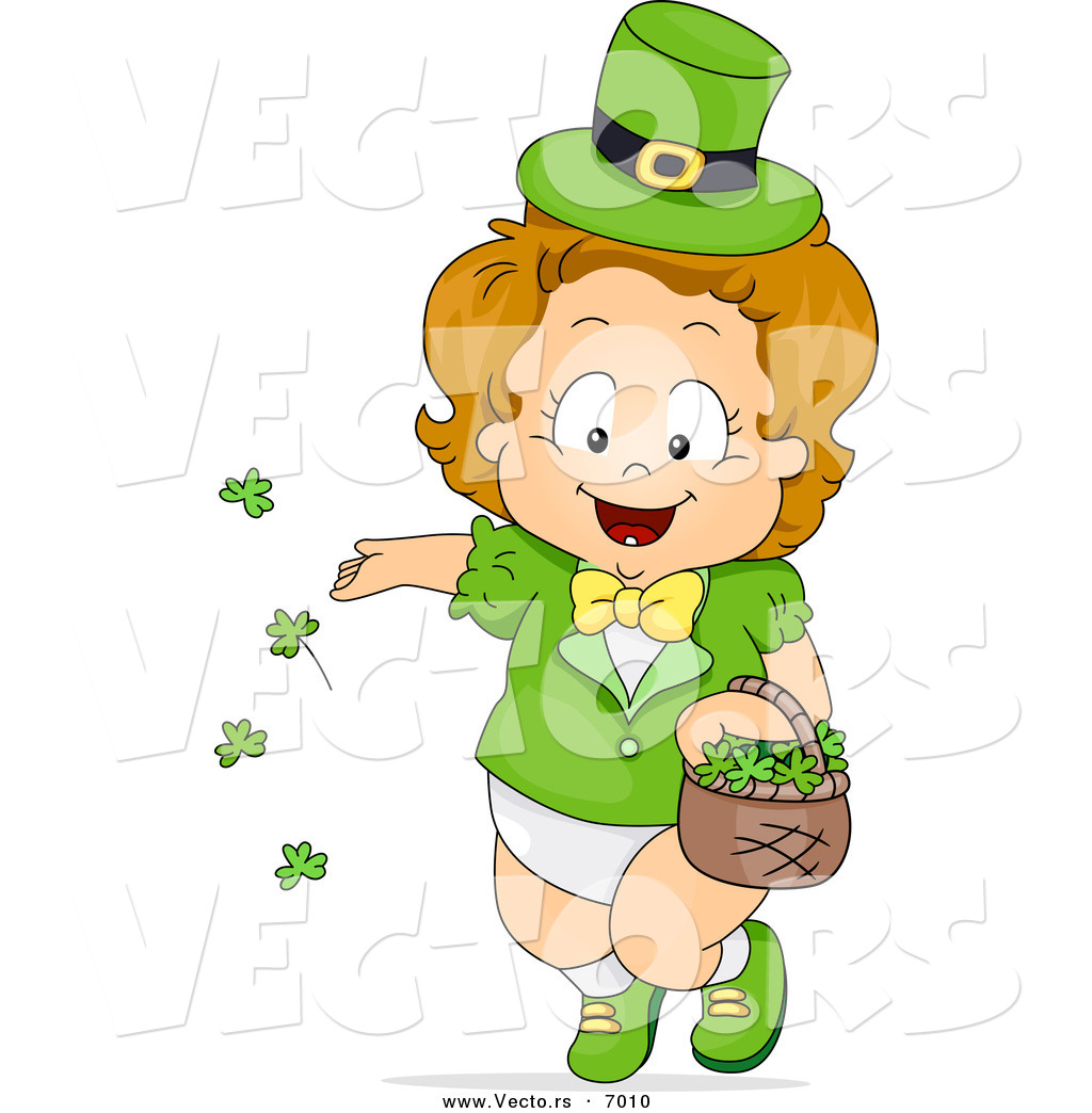 Larger Preview  Vector Of A Happy Leprechaun Baby Girl Tossing Lucky