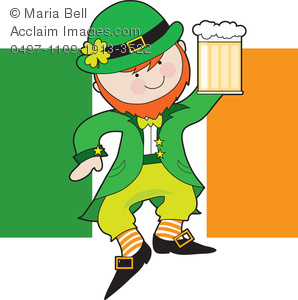 Leprechaun Holding A Mug Of Beer With The Irish Flag Clipart Image