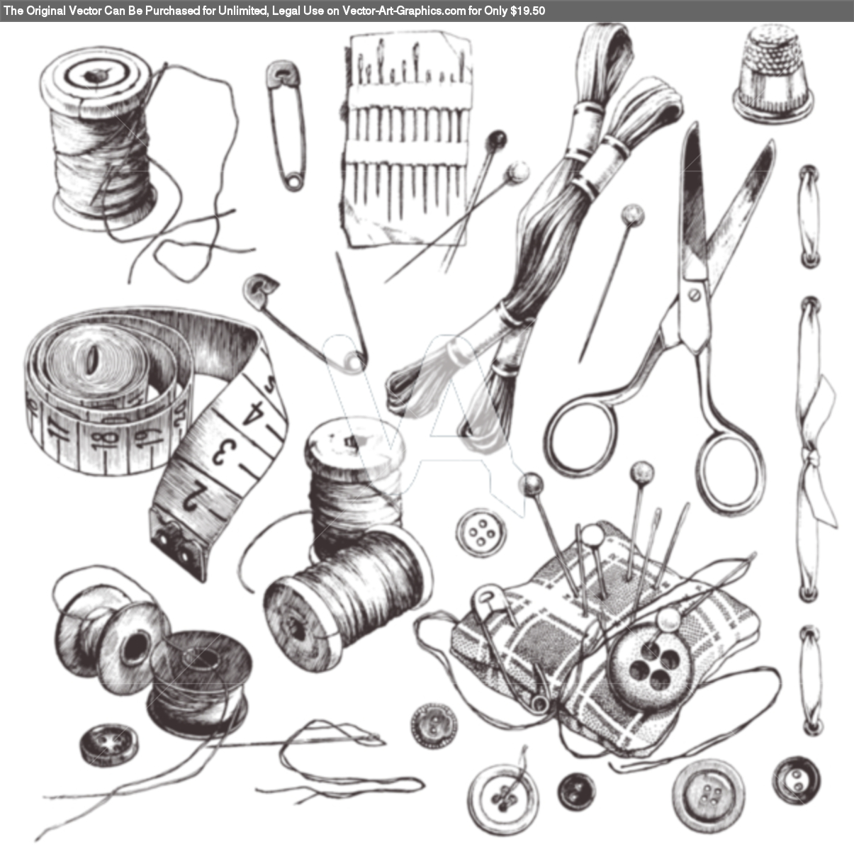      Of Highly Detailed Hand Drawn Sewing And Knitting Tools 1d39b64