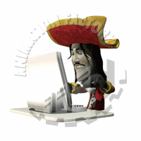 Pirate Typing On Computer Animated Clipart
