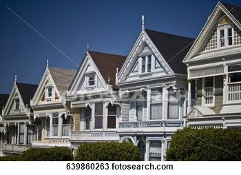 Row Of Victorian Style Houses In A City Alamo Square Painted Ladies