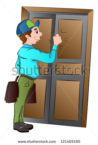 Salesman Knocking On A Door Vector Illustration   121405195