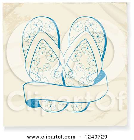 Sketced Blue Flip Flops And A Banner On Wrinkled Paper By Elaineitalia