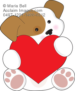 Valentine Puppy Dog With Big Red Heart   Royalty Free Clipart Image