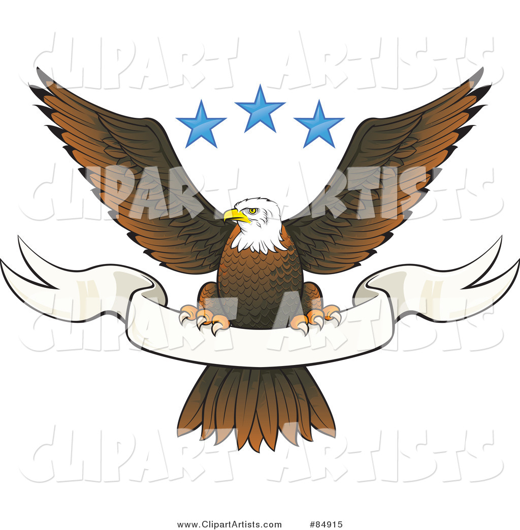 Vector  84915   Bald Eagle Perched On A Blank White Banner Under Three