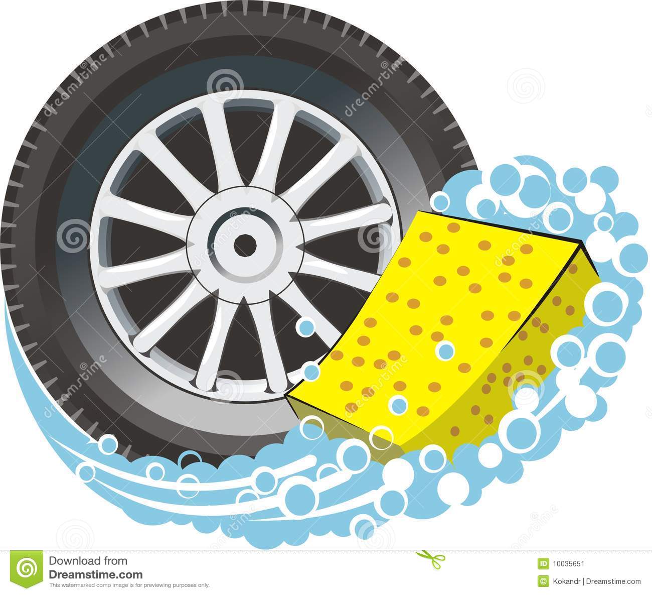 Vector Scene Car Tire With Washing Sponge