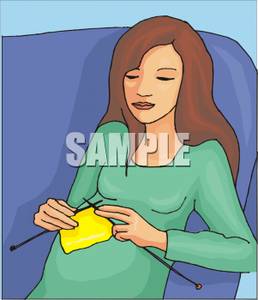     Woman Sitting In Chair Knitting   Royalty Free Clipart Picture