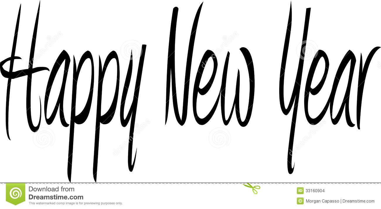 Words Happy New Year In Black And White Writing