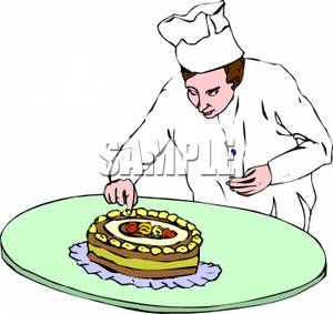 Baker Decorating A Cake   Royalty Free Clipart Picture