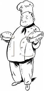 Bakery Chef Displaying His Award Winning Pies   Royalty Free Clipart