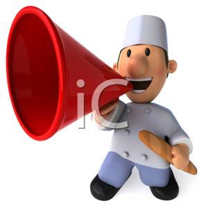     Bakery Chef Making An Annoucement On A Bullhorn   Royalty Free Clipart
