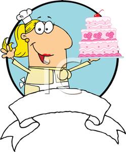 Bakery Chef Showing Off A Birthday Cake   Royalty Free Clipart Picture