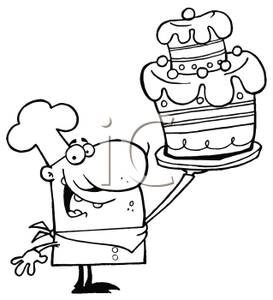 Bakery Chef Showing Off A Three Tier Cake   Royalty Free Clipart    