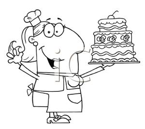 Cartoon Of A Bakery Chef Holding A Cake   Royalty Free Clipart Picture