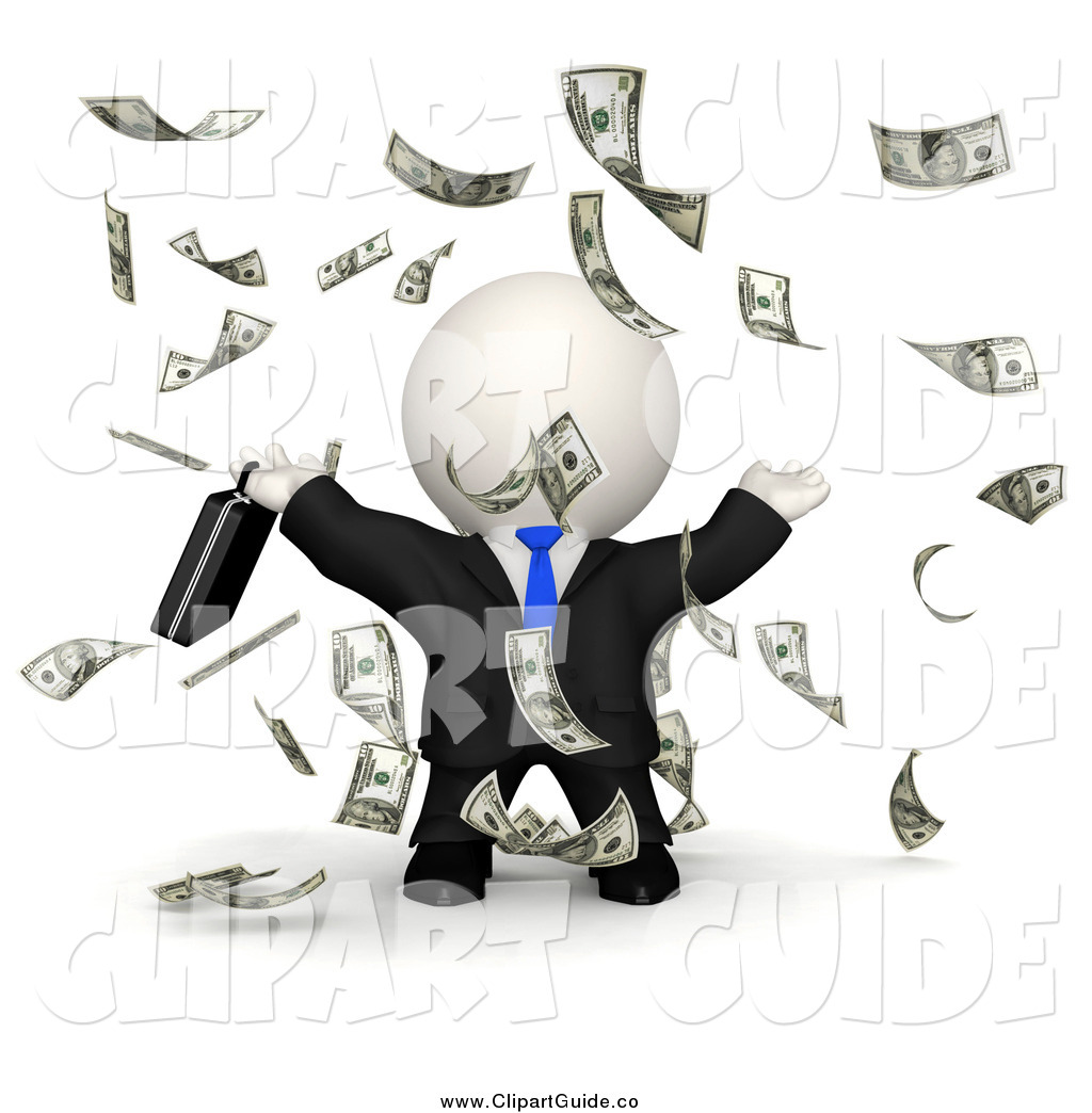 Clip Art Of A 3d Rich White Businessman Raining Money By Andresr