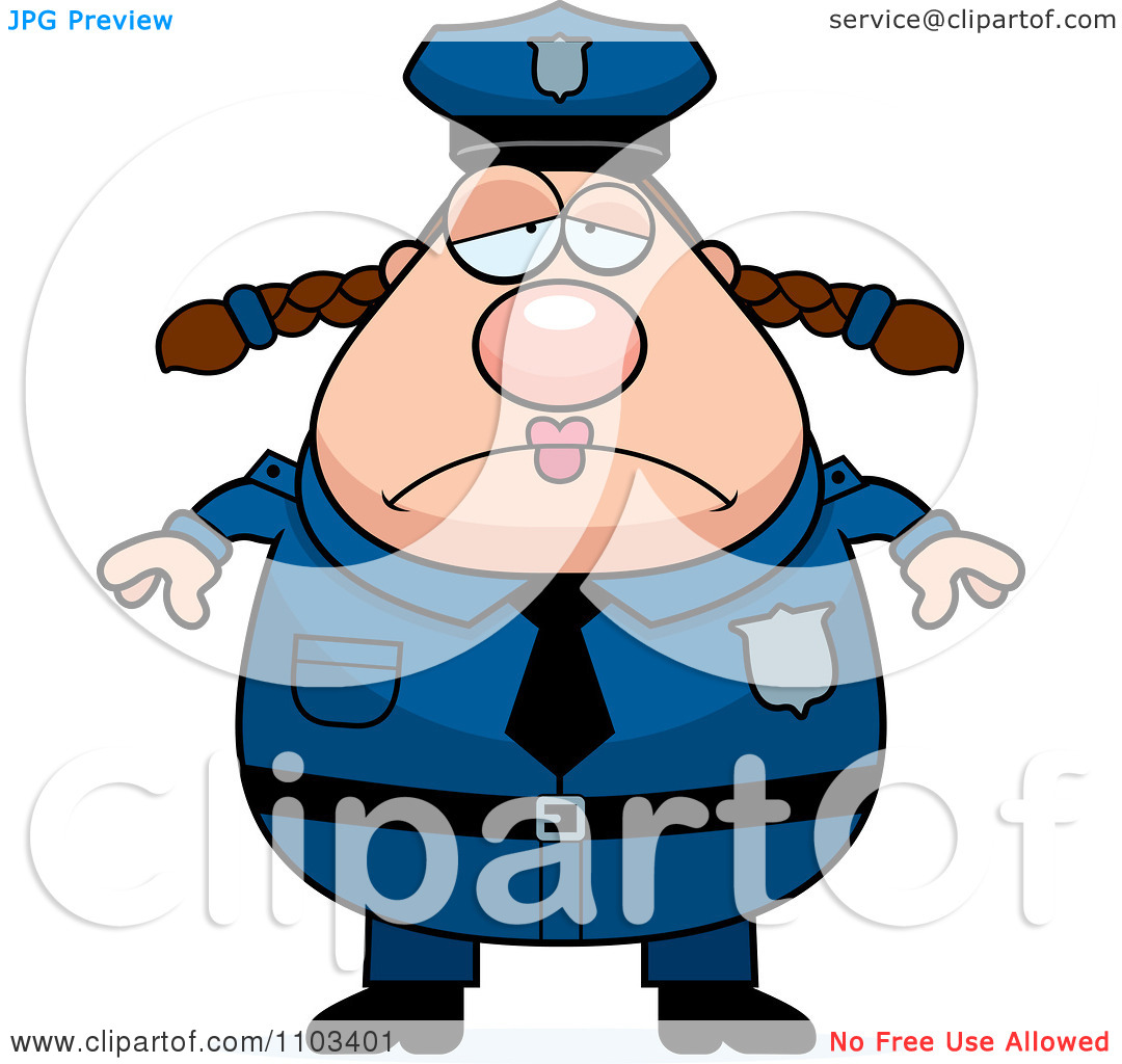 Clipart Depressed Chubby Caucasian Police Woman   Royalty Free Vector    
