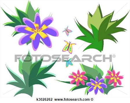 Clipart   Mix Of Tropical Plants And Butterflies  Fotosearch   Search