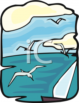 Clipart Picture Of Seagulls Flying Over The Ocean