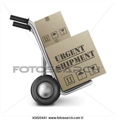 Clipart   Urgent Shipping Cardboard Box Hand Truck  Fotosearch    