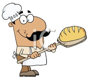 Colorful Cartoon Of A Hispanic Bakery Chef Holding A Wooden Paddle