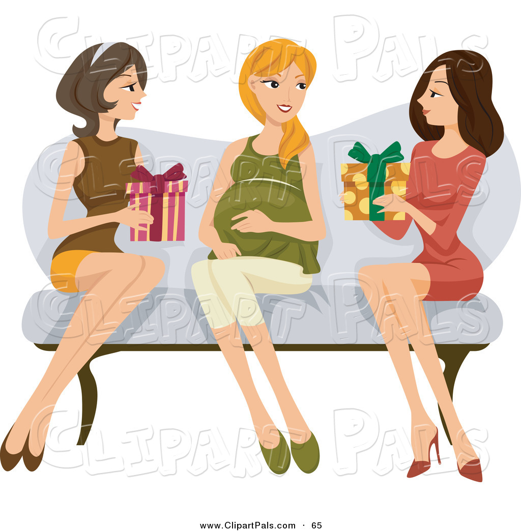 Couple Of Ladies Sitting On A Couch With Their Pregnant Friend Giving