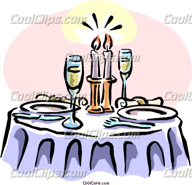 Dinner With Candlelight And Champagne Vector Clip Art