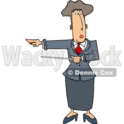 Executive Woman Pointing A Pointer Stick Towards Her Right Clipart