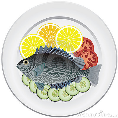 Fish And Vegetables On A Plate Stock Image   Image  19435911