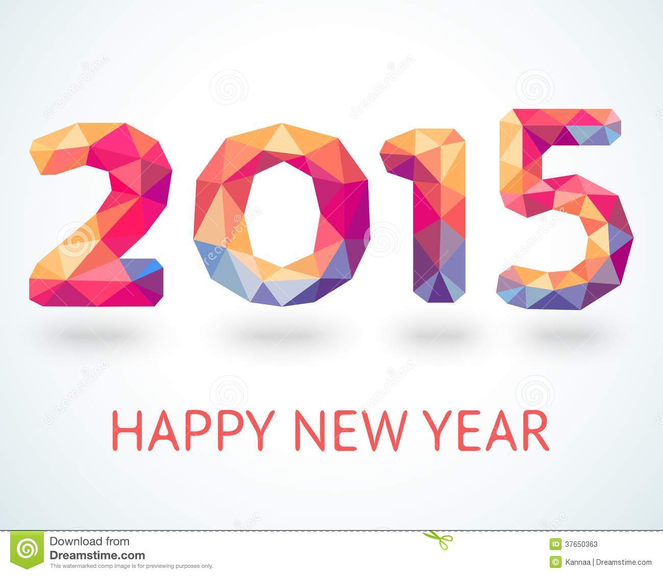Happy New Year 2015 Colorful Greeting Card Made In Polygonal Origami
