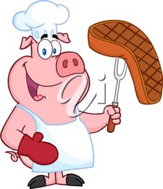 Iclipart   Clip Art Illustration Of A Cartoon Pig Chef Holding A Steak