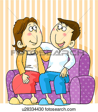 Illustration   Couple Sitting On Sofa  Fotosearch   Search Clipart