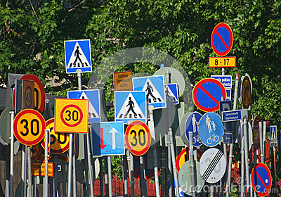 Lots Of Traffic Signs In Chaotic Order In Finland 