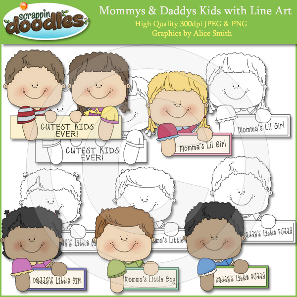 Mommy S   Daddy S Kids Clip Art With Line Art     1 00    