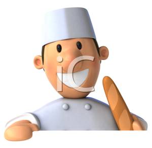     Of A Bakery Chef Holding A Baguette   Royalty Free Clipart Picture