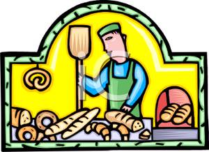 Style Cartoon Of A Bakery And Baker   Royalty Free Clipart Picture