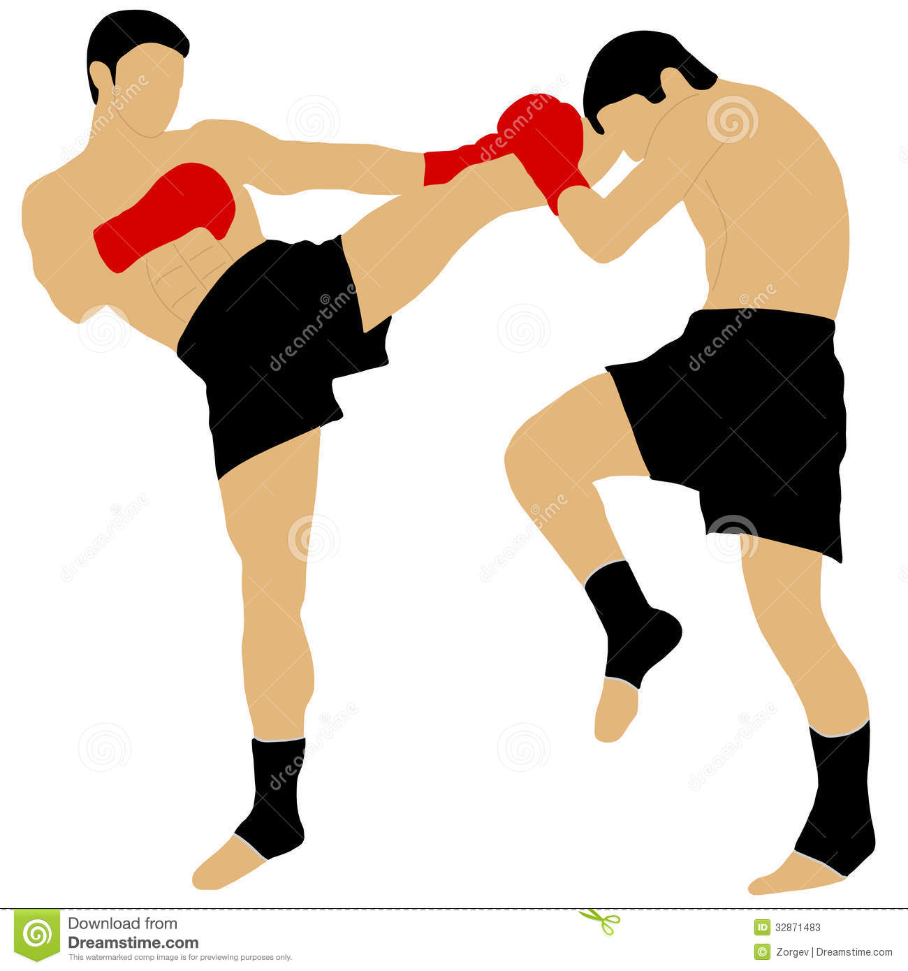 Two Boxers Fighting With High Kick Stock Photos   Image  32871483