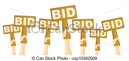 Vector Clipart Of Bidders   Hands Holding Bid Sign To Buy From Auction