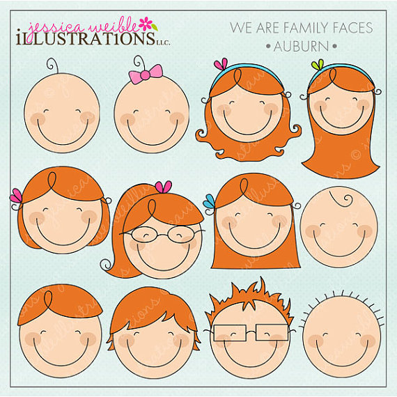 We Are Family Faces  Auburn  Cute Digital Clipart For Invitations
