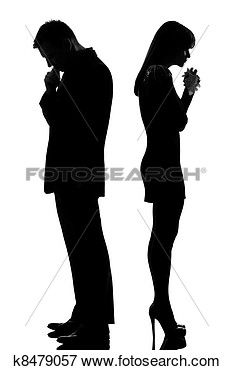 Woman Crying Standing Back To Back Man And Woman In Studio Silhouette