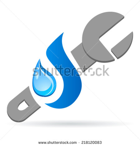 Adjustable Wrench And Water Drop   Pipe Plumber Icon   Stock Vector