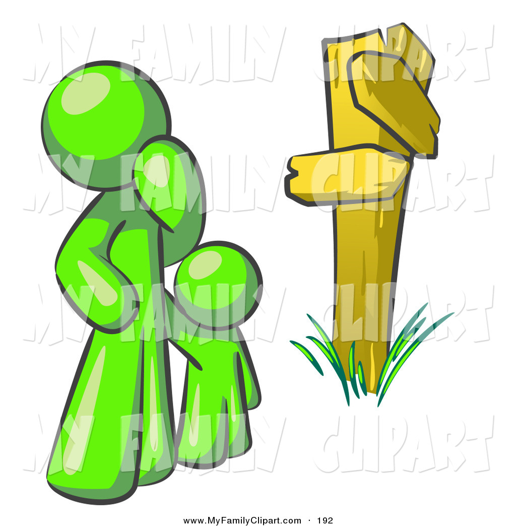 Clip Art Of An Uncertain Lime Green Person And Child Standing At A