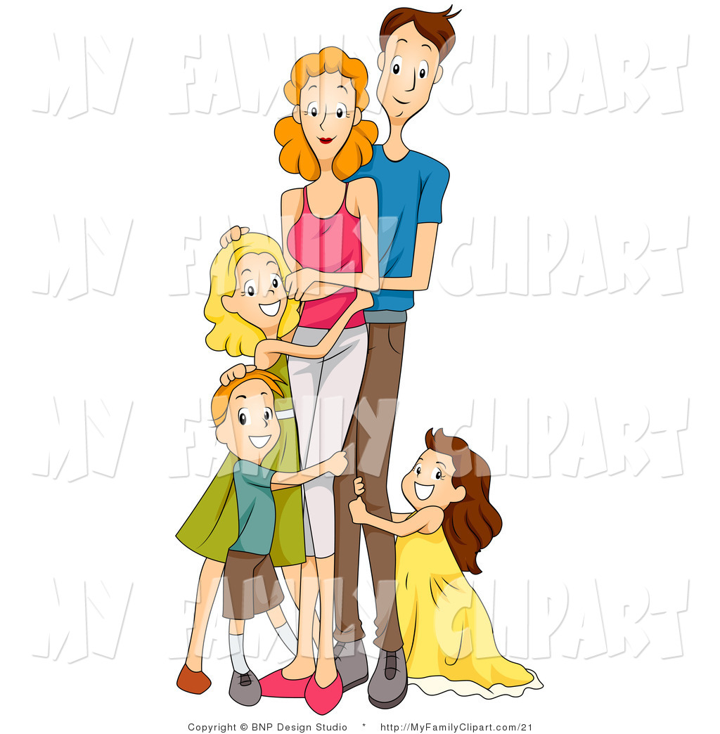 Family Of Five Standing And Hugging Each Other Happy Mixed Race Family