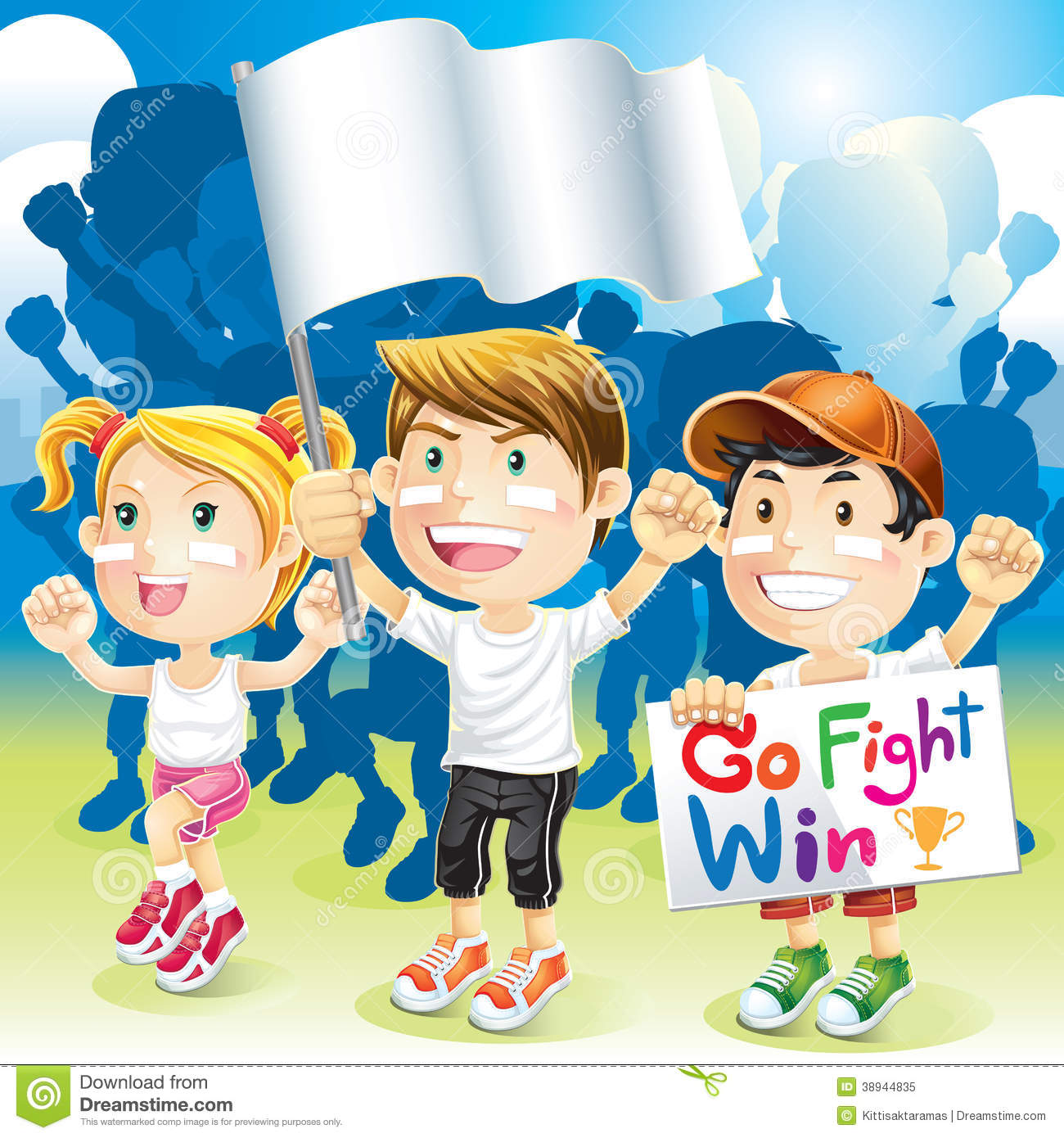Group Kids Cheering With Flag Stock Vector   Image  38944835