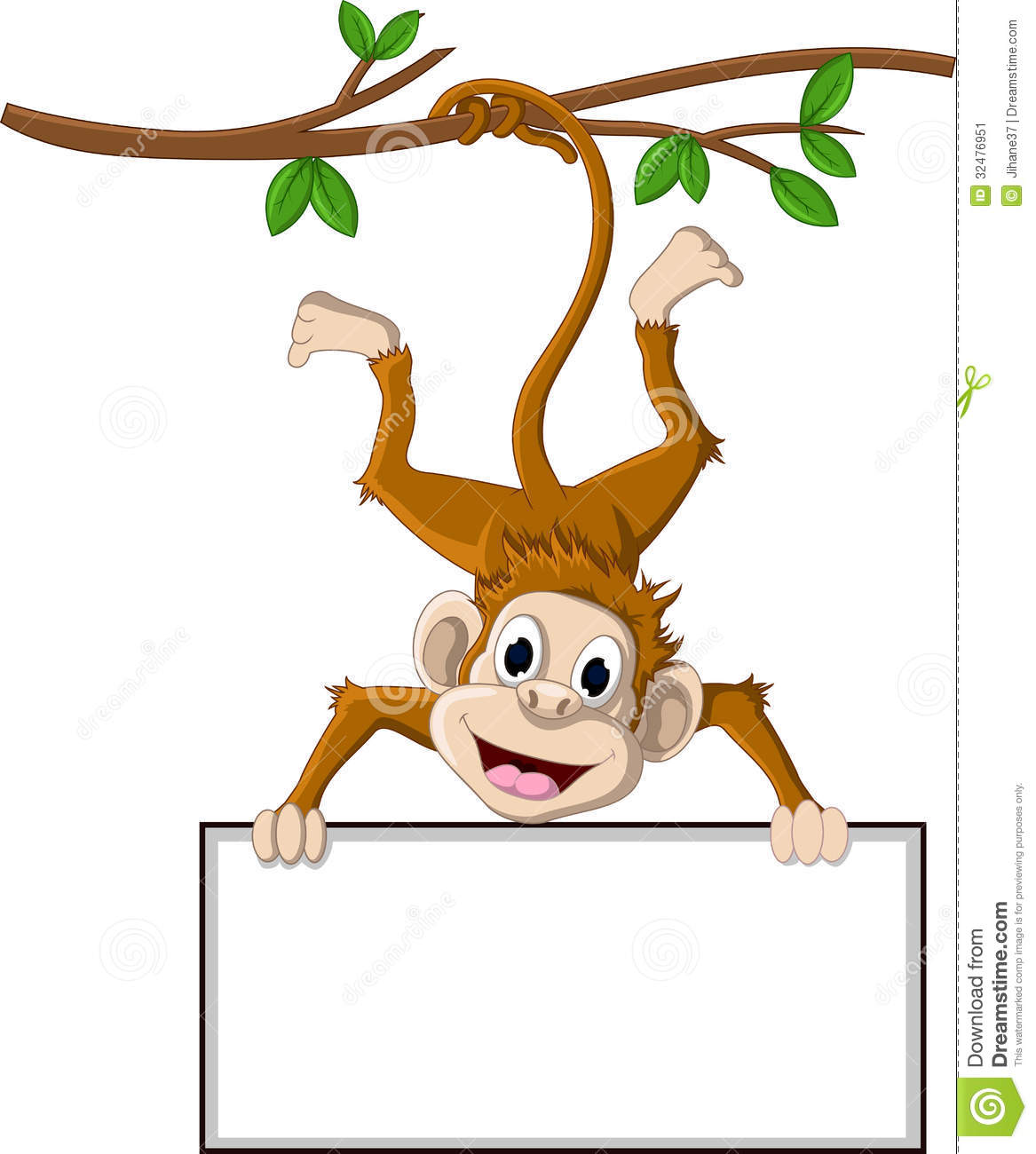Hanging Monkey Cartoon Monkey Cartoon Holding Blank Sign Illustration