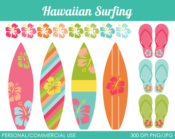 Hawaiian Surfing Clipart   Digital Clip Art Graphics For Personal Or