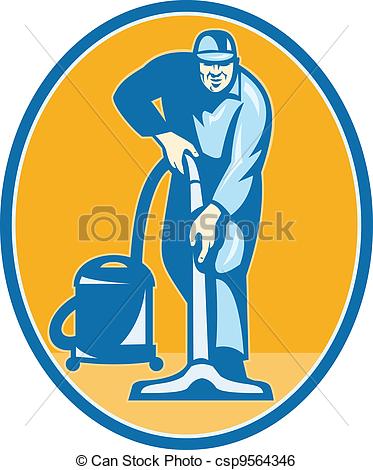 Illustration Of A Janitor Cleaner Worker Vacuum Cleaning Facing Front