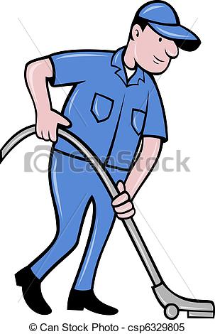 Illustration Of A Male Worker Cleaning With Vacuum Cleaner Viewed From
