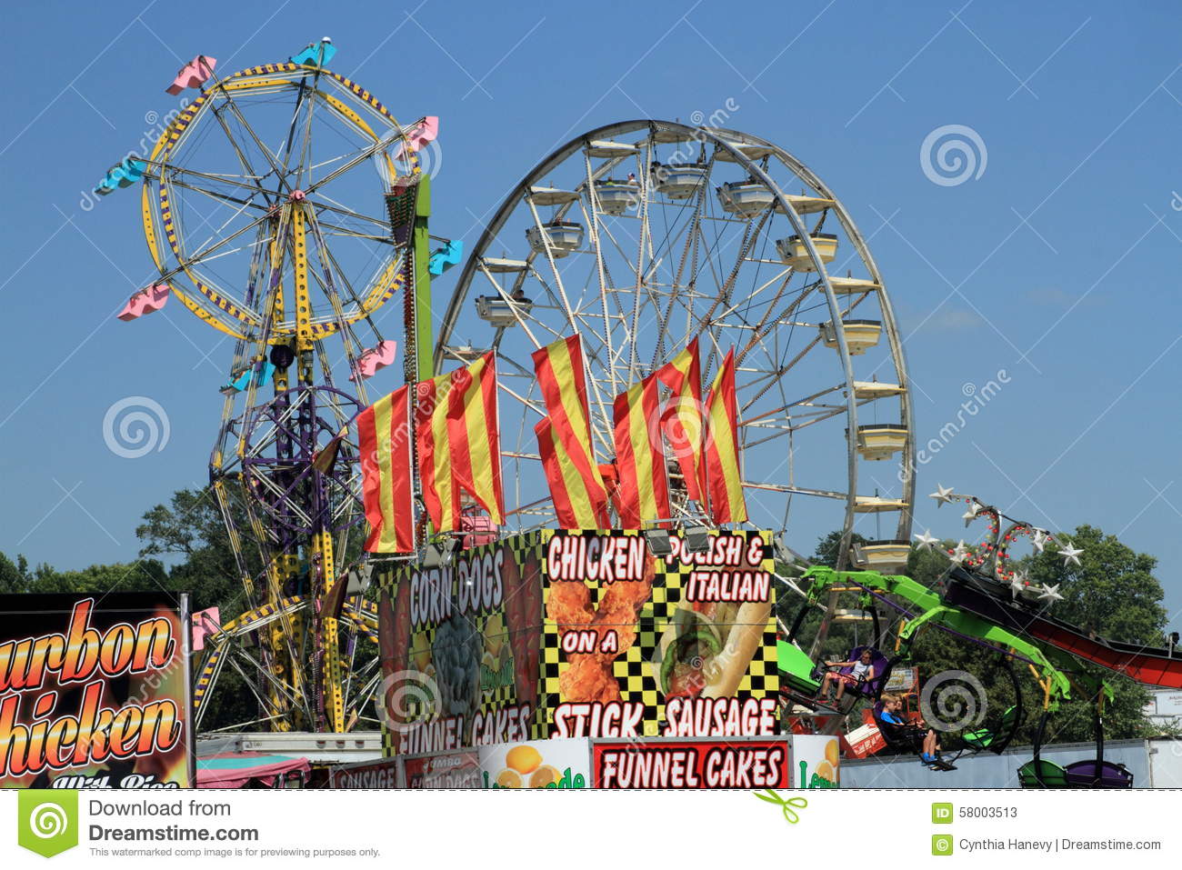 Iowa State Fair  Food Booth With Rides In Background Editorial Stock