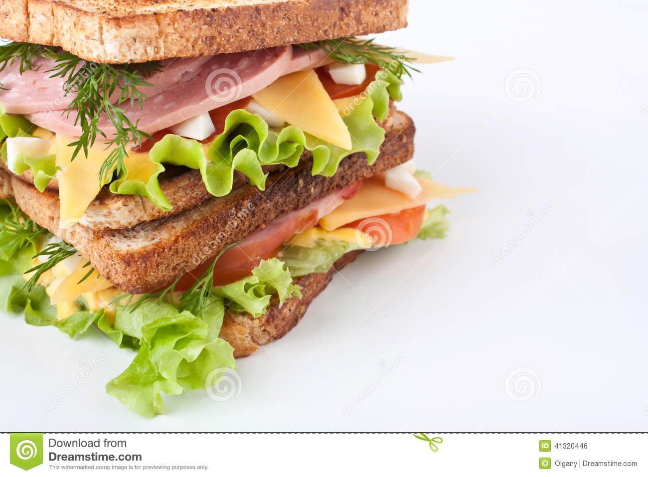 Meat Lettuce Cheese And Egg Salad Big Sandwich On Toasted Bread